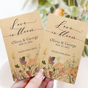 Personalized Wildflower Seed Packet Favors, Rustic Wedding Decor, Let Love Grow, Custom Seed Packet for Guests in Bulk, Bridal Shower Favors