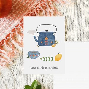 Postkarte "Lass es dir gut gehen" | Teekanne | Herbst | Hygge | retro | Recyclingpapier