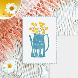 Postkarte Viel Glück | Blumen | Vase | Grußkarte | retro | Recyclingpapier