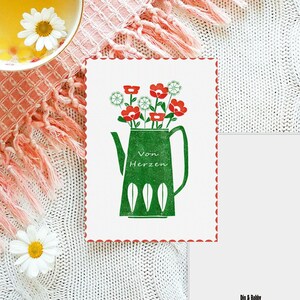 Postkarte Von Herzen | Blumen | Vase | Grußkarte | retro | Recyclingpapier