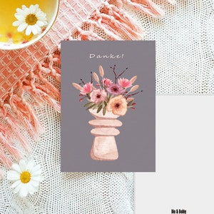 Postkarte Danke | Blumen | Vase | Grußkarte | retro | Recyclingpapier
