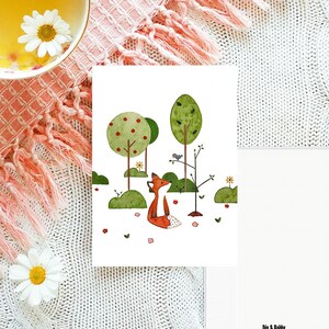 Postkarte "Fuchs" | Grußkarte | Sommer | Apfelbaum | Natur | retro | Recyclingpapier
