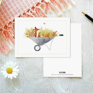 Postkarte Fuchs in Schubkarre | Blumen | Grußkarte | Frühling | Recyclingpapier