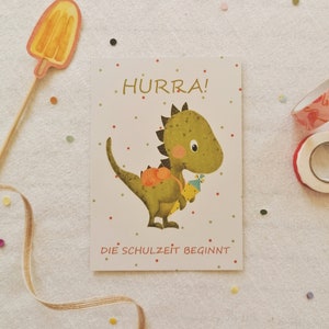 Postkarte Einschulung Dino | Party | Schulbeginn | Recyclingpapier