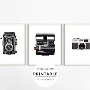 Set of 3 Prints, Vintage Camera Print, Polaroid Poster, Printable Camera, Retro Polaroid, Retro Wall Print, Camera Wall Art, Digital Print