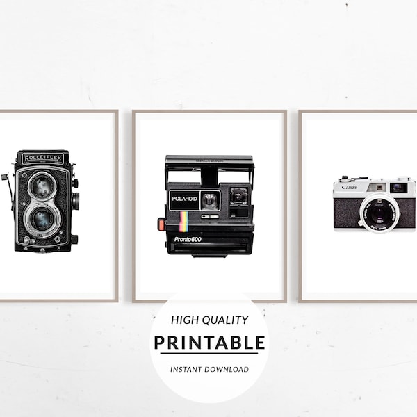 Set of 3 Prints, Vintage Camera Print, Polaroid Poster, Printable Camera, Retro Polaroid, Retro Wall Print, Camera Wall Art, Digital Print