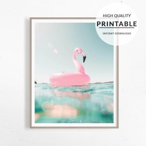 Pink Flamingo Print, Flamingo Wall Art, Summer Print, Tropical Wall Art, Girl Room Decor, Nursery Print, Beach Printable Art, Boho Print