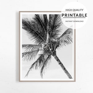 Palm Tree Print, Palm Tree Poster, Beach Print, Leaf Print, Beach Wall Art, Tropical Print, Black White Palm, Black White Beach, Boho Print