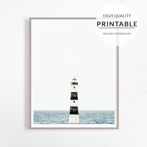Lighthouse Print, Lighthouse Poster, Lighthouse Wall Art, Coastal Wall Art, Instant Download, Beach Decor, Boho Beach Print, Living Room Art