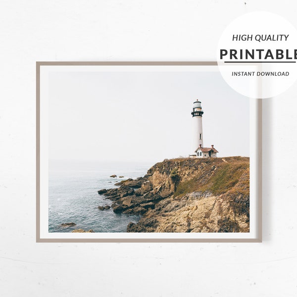 Lighthouse Photography Wall Art Print, Coastal, Nautical, Beach Home Decor, Large Printable Poster, Digital Download, Colour Photo