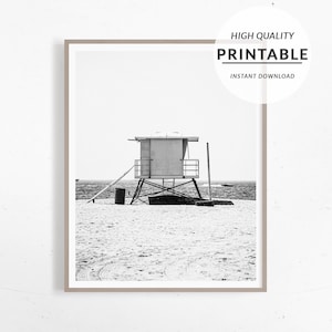 Coastal Wall Art, Black White Print, Black White Beach, Beach Print, Lifeguard Stand, California Poster, Summer Print, Coastal Decor