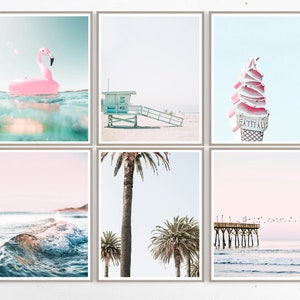 Coastal Set Art Beach Set of 6 Prints Beach Wall Set 6 Piece Set Print Pink Pastel Print Set Beach Decor Set Summer Prints Digital