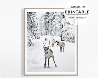 Moose Print  Snow Print Farmhouse Print   Christmas Decor  Rustic Christmas  Printable Wall Art  Wall Art Prints  Winter Print Animal Print