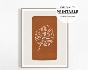 Boho Printable Art, Monstera Leaf Print, Monstera Printable, Minimalist Art, Boho Abstract Shape, Terracotta Print, Nursery Wall Print