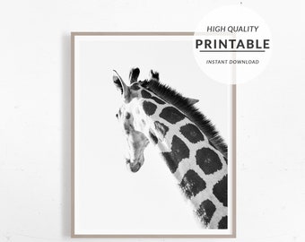 Giraffe Print, Giraffe Digital Art, Black And White, BW Animal Print, Animal Photography, Minimalist Wall Print, Animal Decor, Digital Print