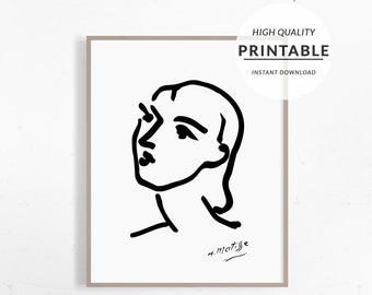 Cartel Matisse, Cartel Matisse, Retrato de línea de dibujo, cartel de retrato, cartel de boceto, cartel de impresión, cartel de impresión, cartel de impresión