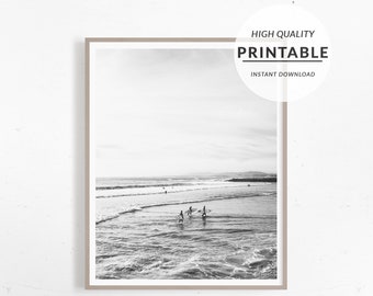 Surf Wall Print, Surf Poster, California Poster, Black And White, Printable Surf Art, Surfboard Poster, Boho Beach Print, Beach Wall Print