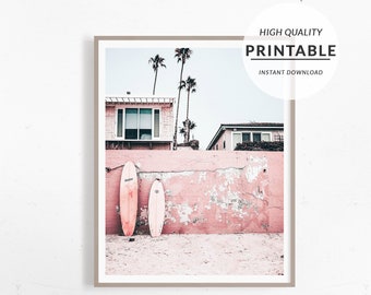 California Print, Surf Poster, Boho Wall Print, Pink Blush Pastel, Modern Wall Print, Boho Beach Decor, Beach Print Art, Printable Art