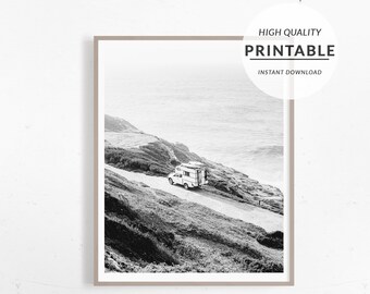 Surf Van Print, Black White Print, BW Surf Print, Dorm Room Print, Surf Board Bus, Combivan Print, Digital Prints, Printable Wall Art