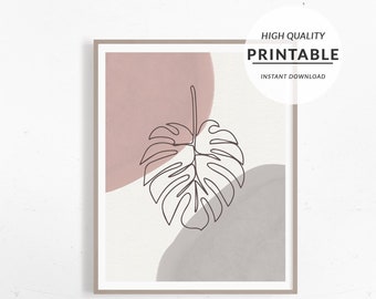 Boho Printable Art, Monstera Leaf Print, Monstera Printable, Minimalist Art, Boho Abstract Shape, Terracotta Print, Nursery Wall Print