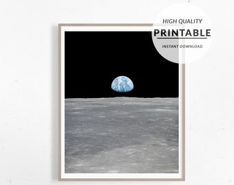 Earth From Moon, Poster Moon, Photo Moon, Apollo Poster, Vintage Space Print, Nasa Poster, Moon Print Art, Digital Prints, Printable