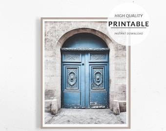 Parisian Door Print, Paris Print, Door Vintage Print, Antique Door Print, Modern Deco, Pastel Blue Print, Digital Poster, Printable Wall Art