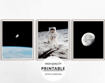 Space Set of Prints, 3 Pieces Set Print, Astronaut Posters, Space Prints, Nasa Photo Prints, Set of 3 Prints, Printable Astronaut, Digital