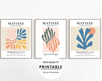 Set of 3 Prints, 3 Pieces Matisse, Henri Matisse Kit, Matisse Poster, Printable Exhibition, Wall Art Printable, Mid Century Set, Boho Art