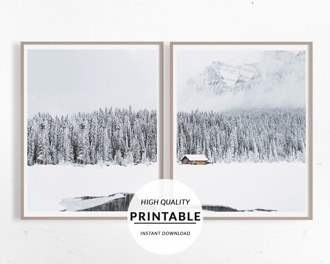 Log Cabin Print, Winter Print, Snow Forest Print, Christmas Decor ...