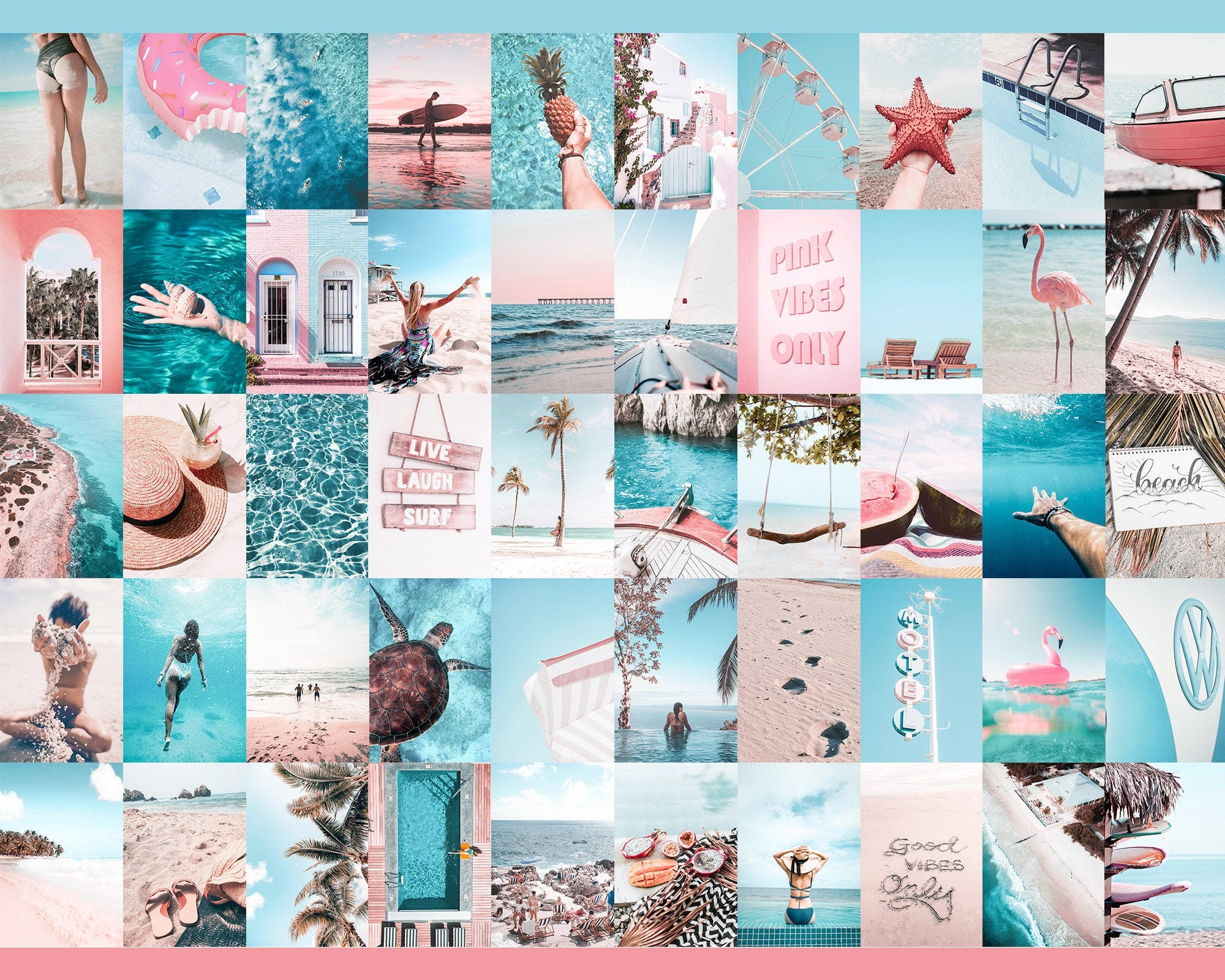 Summer Collage Kit Beach Collage Kit Pink and Teal Dorm Etsy UK