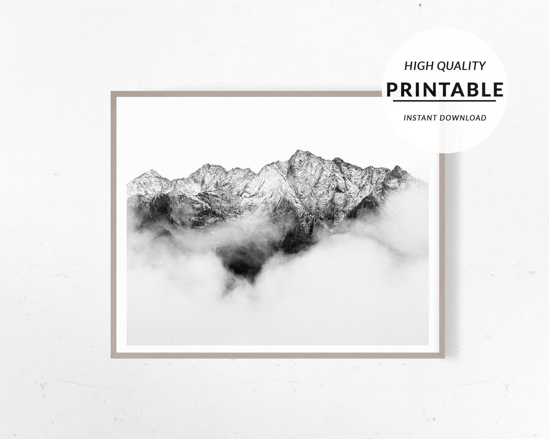Mountain Print, Landscape Mountain, Landscape Print, Black and White ...