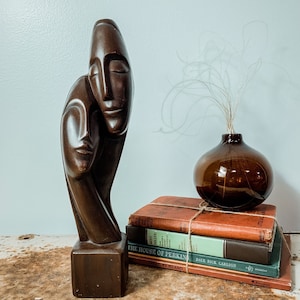 Vintage MCM Teak Man and Woman Embracing Sculpture