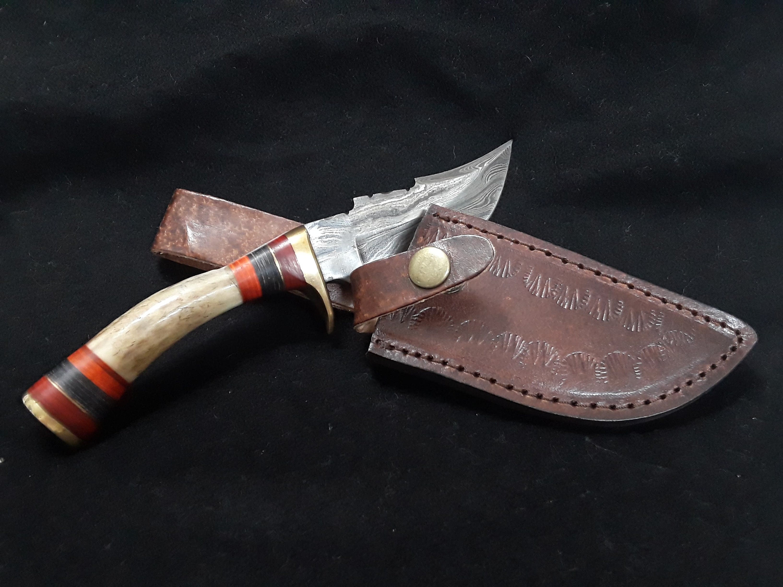 Damascus Boot Knife With Leather Sheath/ Pocket Knife/ Sheath Etsy