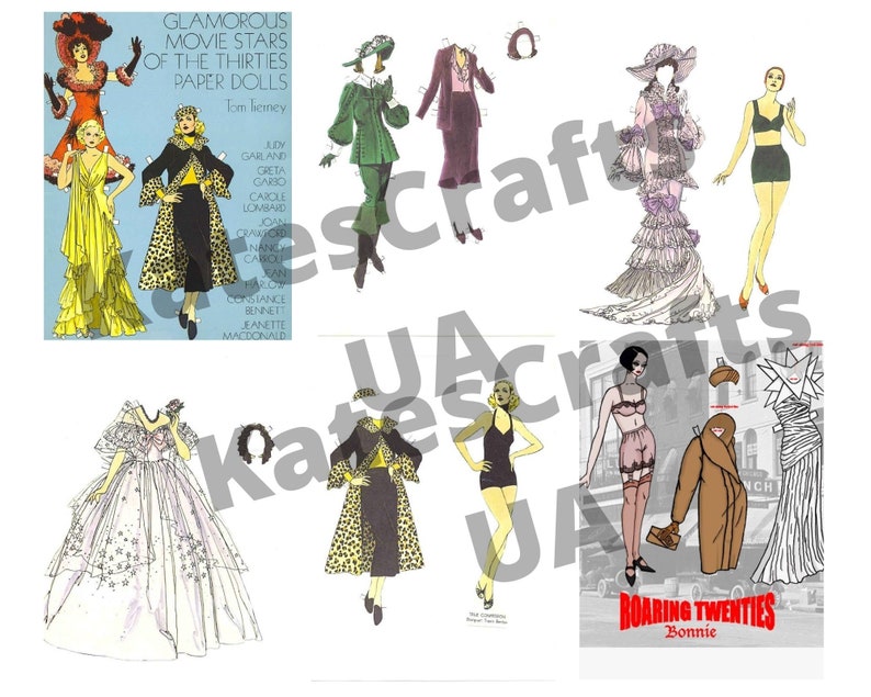 Art Deco Paper Dolls Digital Download Printable Fashion Dress Etsy