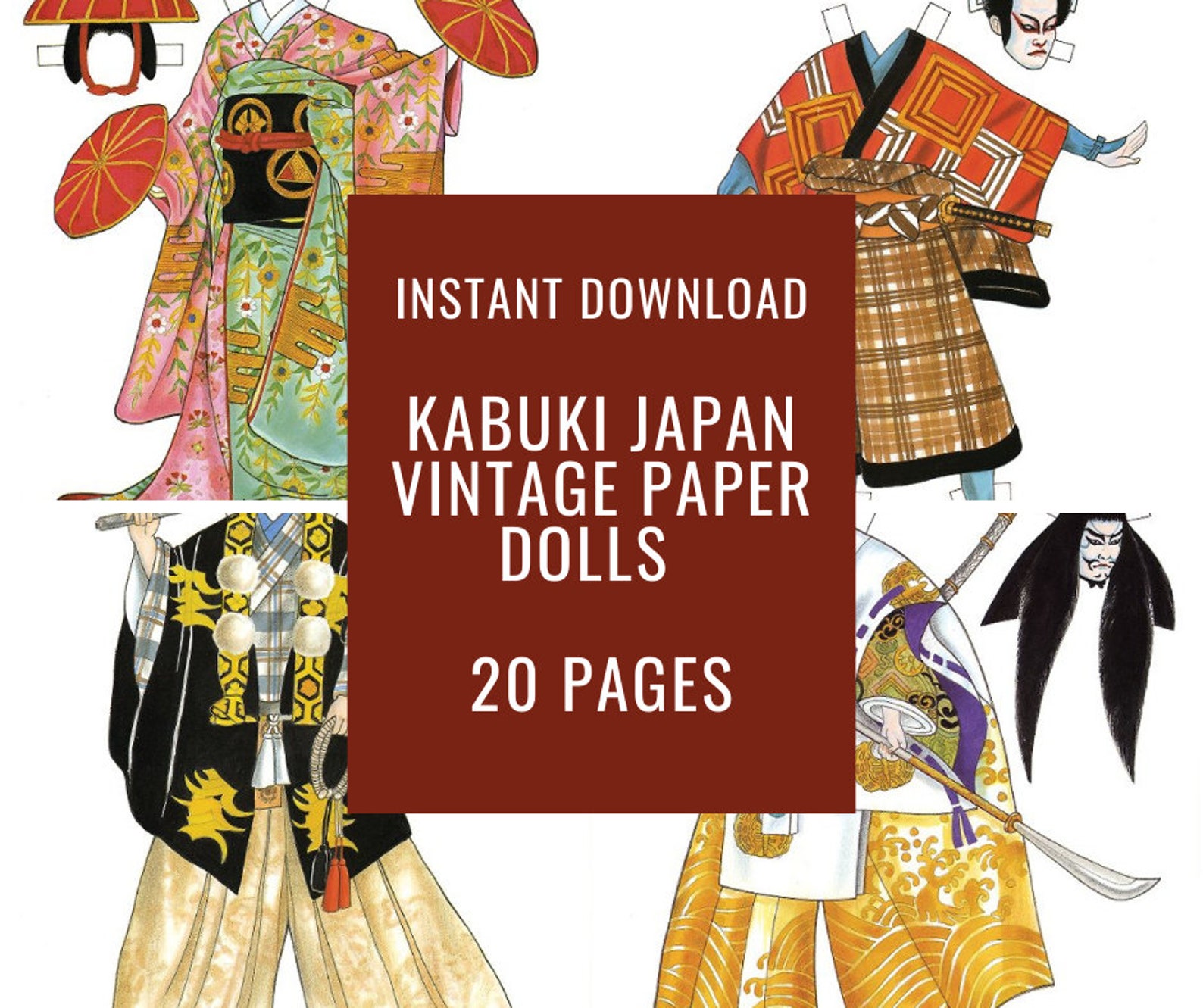 Vintage Japanese Kabuki Costumes Printable Paper Dress up Etsy