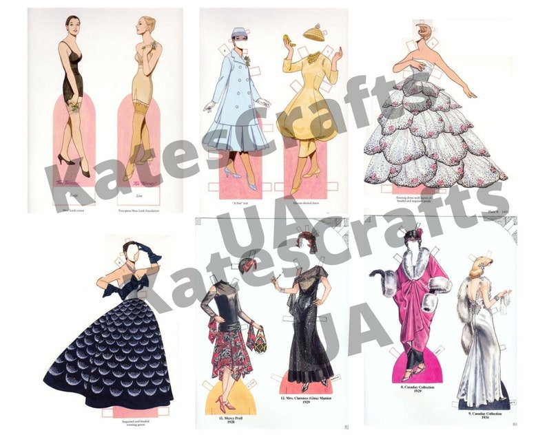 Art Deco Paper Dolls Digital Download Printable Fashion Dress Etsy