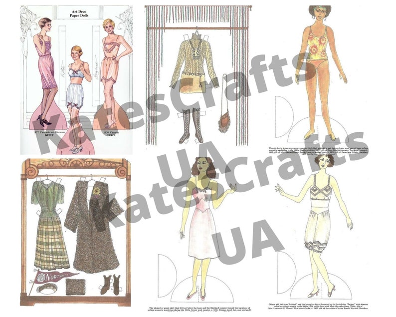 Art Deco Paper Dolls Digital Download Printable Fashion Dress Etsy