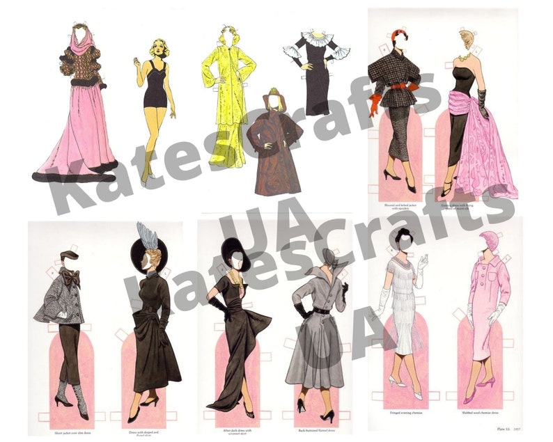 Art Deco Paper Dolls Digital Download Printable Fashion Dress Etsy