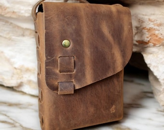 Vintage Crazy Horse Leather Crossbody Bag, Unisex Casual Bag