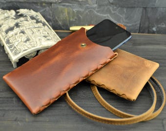 Leather Cell Phone Crossbody Purse, Slim Phone Bag