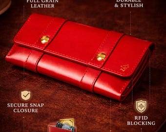 Cartera de piel curtida vegetal para mujer, hecha a mano en piel flor.