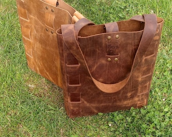 Handcrafted Leather Tote Bag, Large Brown Hobo Style