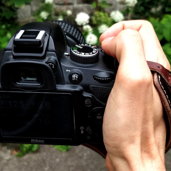 Leather Camera Wrist Strap  DSLR, SLR  Adjustable, Handmade Gift for Photographers , Grip Strap Camera Wrist