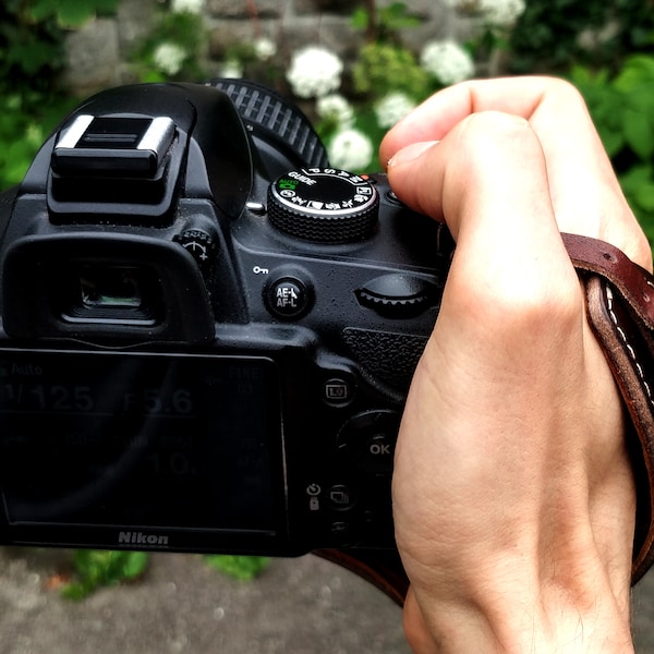 Leather Camera Strap - Handmade Adjustable Wrist Strap for Nikon/DSLR Cameras