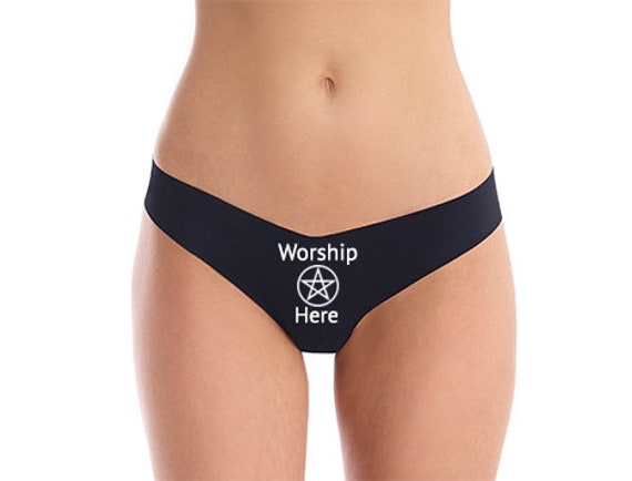 Wicca Thong Commando Worship Here Pentagram Pentacle Witch Panty