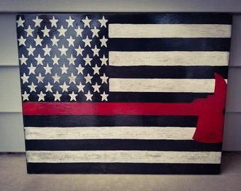 Handbemalte Feuerwehr amerikanische Flagge