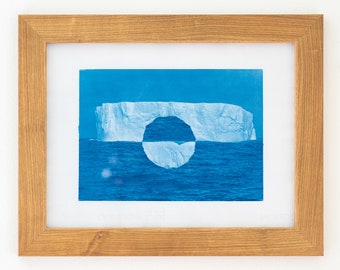 Iceberg, Blue Tones Nature Scene, Wall Art, Geometric Handmade Cyanotype Print on Watercolor Paper, Limited Edition, Greenland , 2023