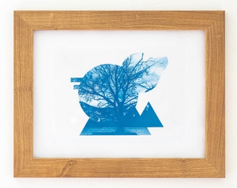 Geometric Nature - Shape No.3. , Blue Tones, Nature Scene, Wall Art, Handmade Cyanotype Print on Watercolor Paper, Limited Edition, 2023