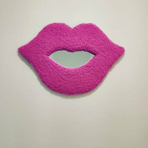 Tufted mirror,Lips mirror, handmade home decor, handtufted mirror image 1