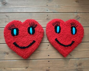 Tufted hearts, wall hanging, home decoration,punchneedle red hearts